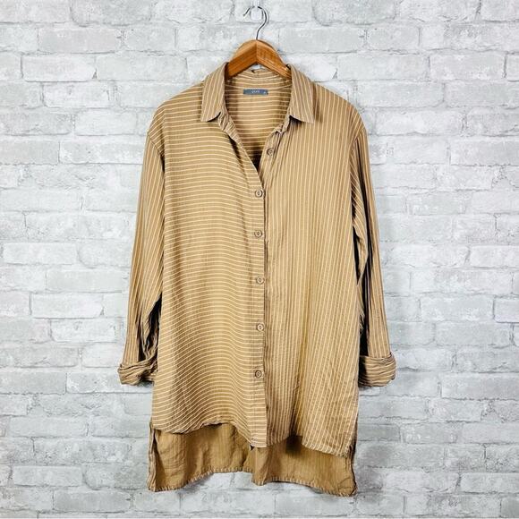 Pure Lagenlook Mixed Stripe Tunic Top SZ 38 US Medium Button Up Tan White - Picture 8 of 8